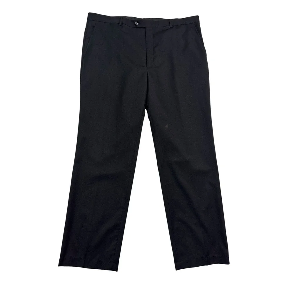 Stafford 50L 44x32 Black 3pc Pant Suit Wool All Season Flat Front Classic Fit